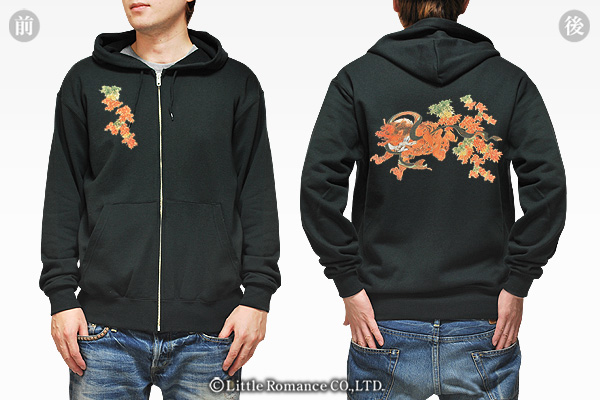 S-2064 zip_parka 和柄メンズジップパーカー 鬼紅葉｜和柄